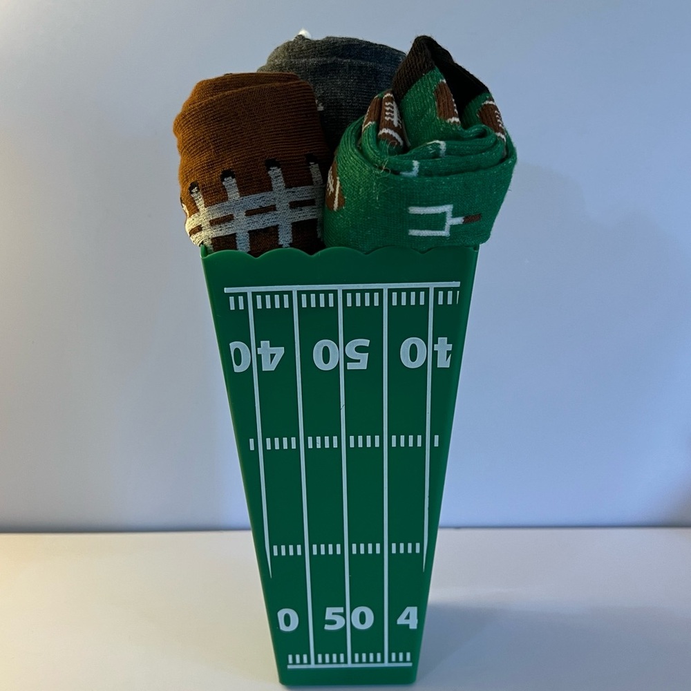 🆕Football-Themed Men’s Socks (Set of 3) w/Decorative Container–Game Day Gift!